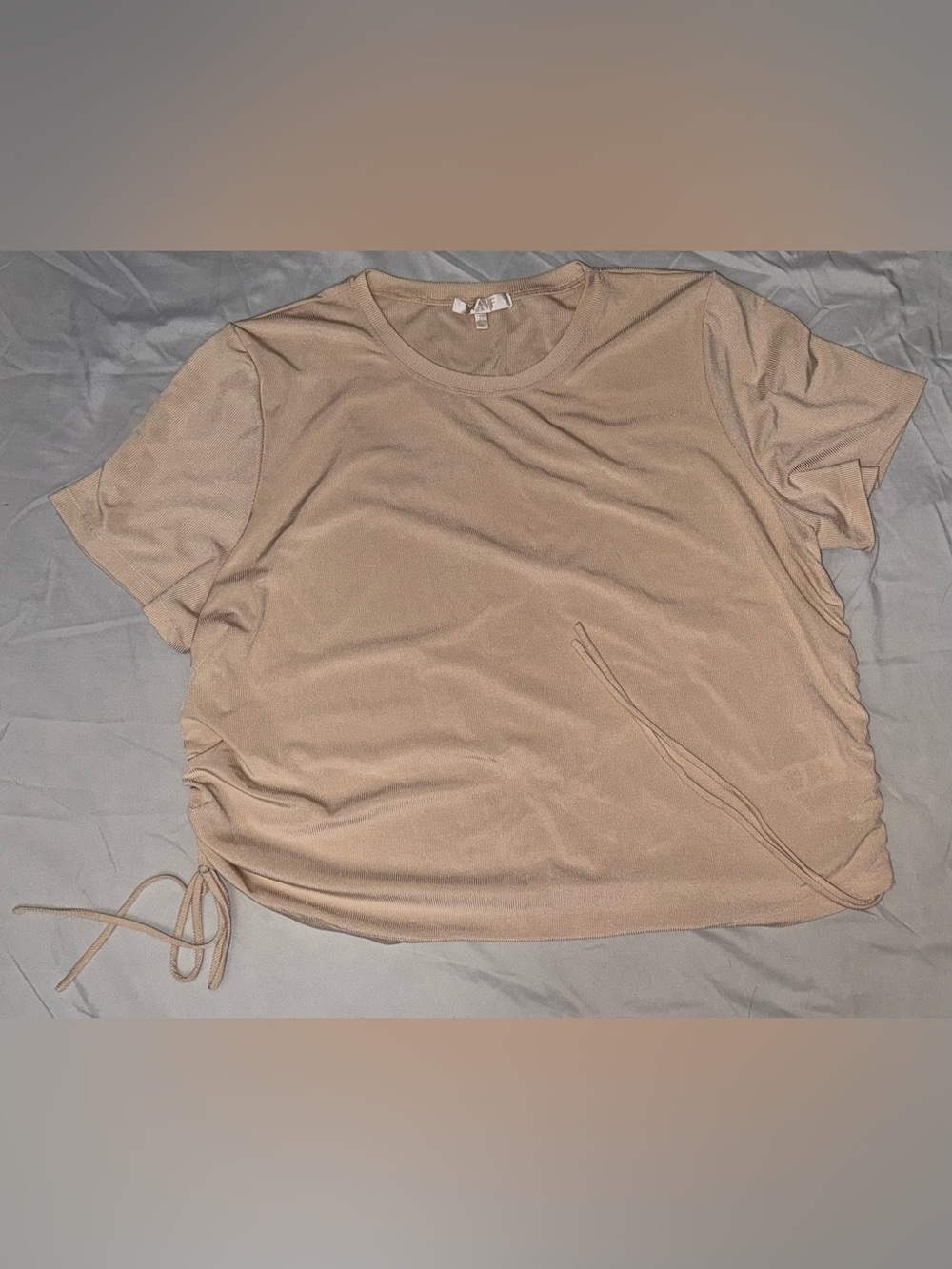 Wayf Beige Crewneck Short Sleeve Top with Side Drawstring